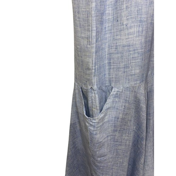 Flax By Jeanne Engelhart Blue Sleeveless Linen Tunic Dress W/ Pockets Womens M - Picture 5 of 7